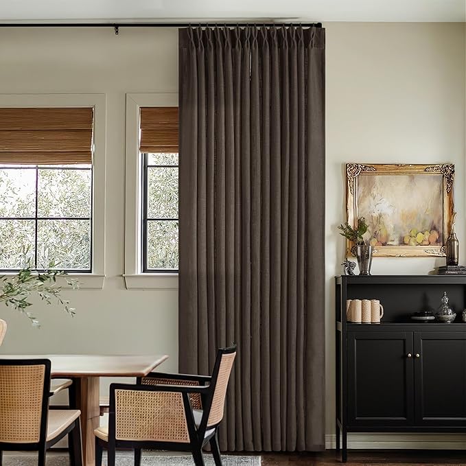 Dark Chocolate 90 Inch Pinch Pleated Semi Sheer Linen Curtains 2 Panels | by Twodrapes