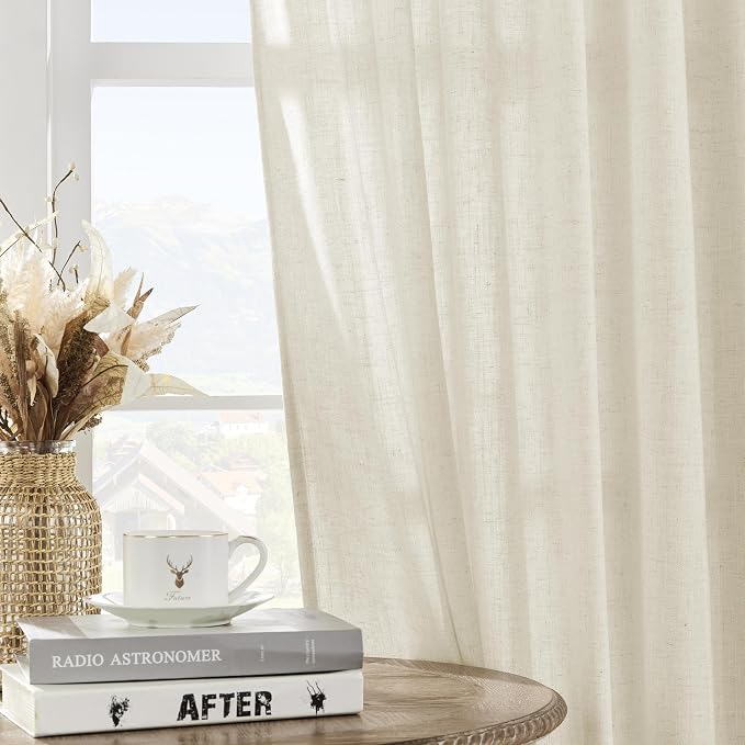 Joydeco Linen Curtains 2 Panel Set, Light Filtering, Ivory on Linen Curtains 96 - Image 6