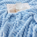 Light Blue Throw Blanket for Couch Sofa 60x80 inches Striped Design | Fleece - Image 5