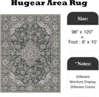 8x10 Black Grey Retro Floral Washable Area Rug - Image 2