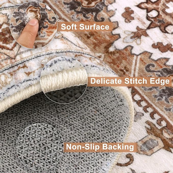 Yamaziot Washable Runner Rug, 2x8 Non-Slip Boho Vintage Hallway Kitchen Rug | - Image 3