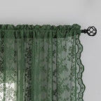 YJ YANJUN Vintage Lace Curtains 96 Inches Long-Victorian Floral Green Sheer - Image 2