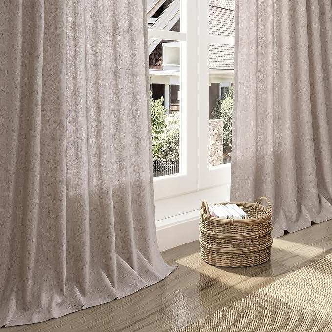 Brownish Grey Linen Curtains for Living Room 86 Inches Long Back Tab Light - Image 5