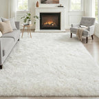 Area Rug Living Room Bedroom: 4x6 Fluffy Plush Shag Carpet Ivory | by Luxturiy