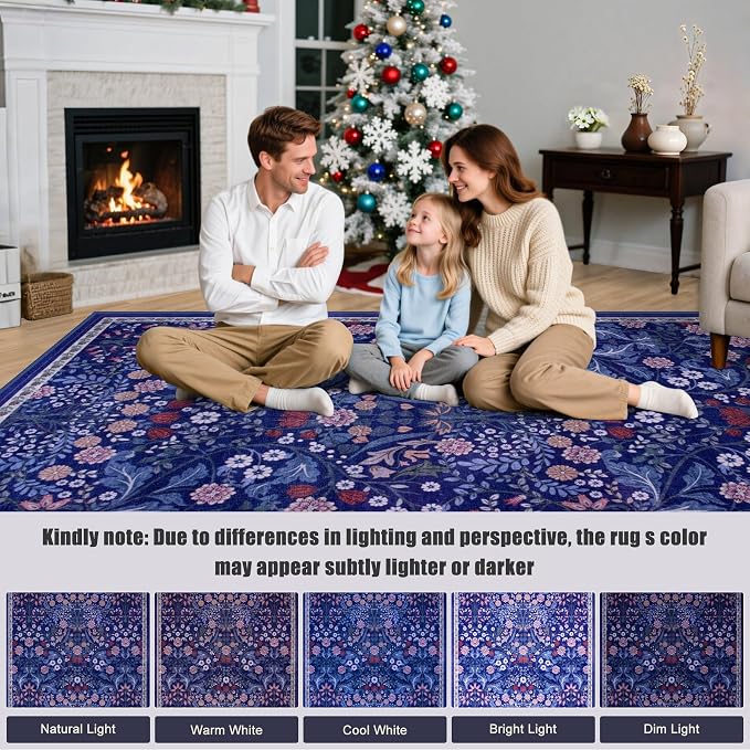 PLHXFR 2x3 Small Entryway Rug: Floral Washable Indoor Soft Carpet Blue | - Image 9