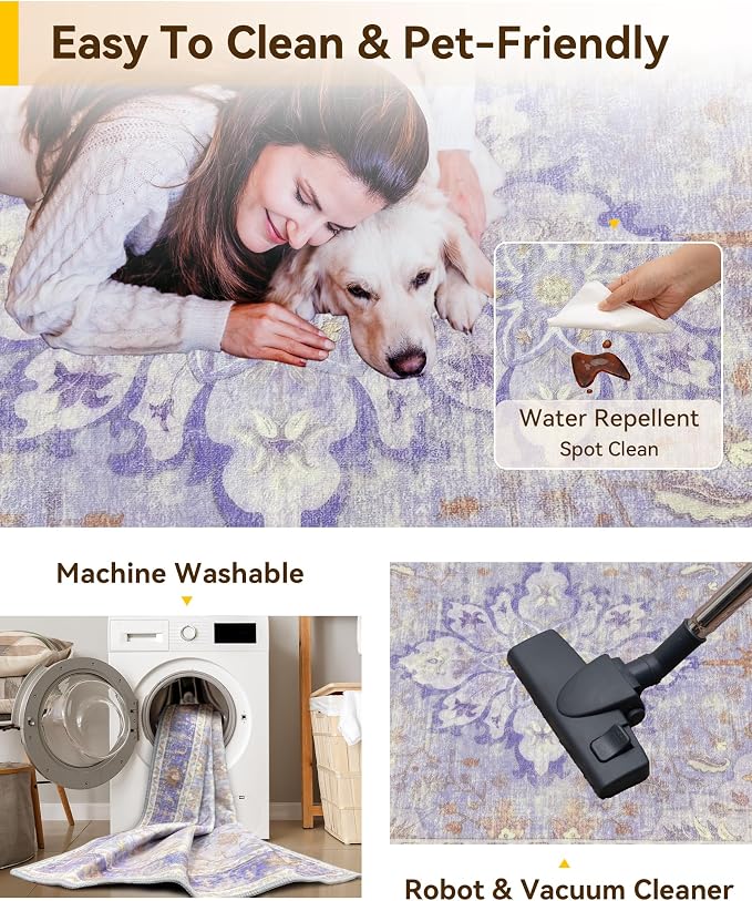 RELEANY Washable Area Rug, Runner 2'6"x5', Water Repellent, Pet Friendly - Image 4