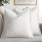 MIULEE Boho Linen Fringe Decorative Euro Throw Pillow Covers White 28x28 | Set by MIULEE