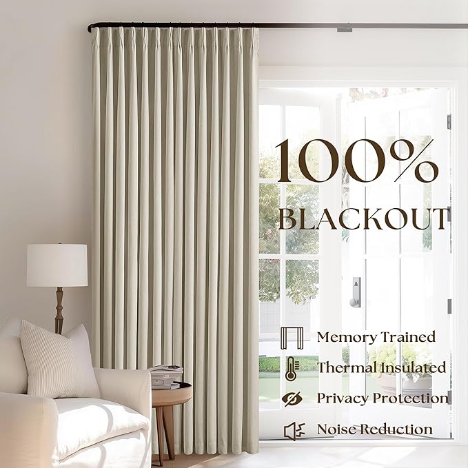 Burlywood Birch Blackout Pleated Linen Curtains 108 Inches Long 2 Panels | - Image 3
