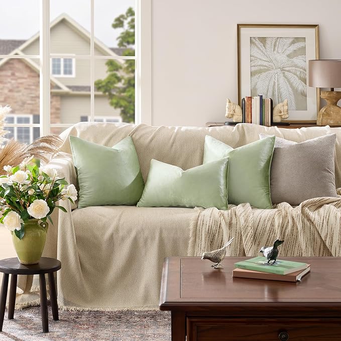 GIGIZAZA Sage Green Velvet Throw Pillow Covers 16x16 Pack of 2 | Decorative - Image 7
