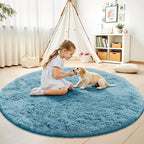 OLANLY Slate Blue Round Rugs for Bedroom - Image 2