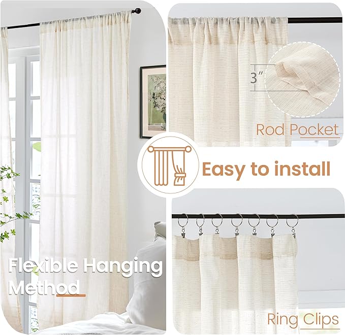 BGment Short Beige Linen Semi Sheer Curtains 30 Inch Length - Image 6