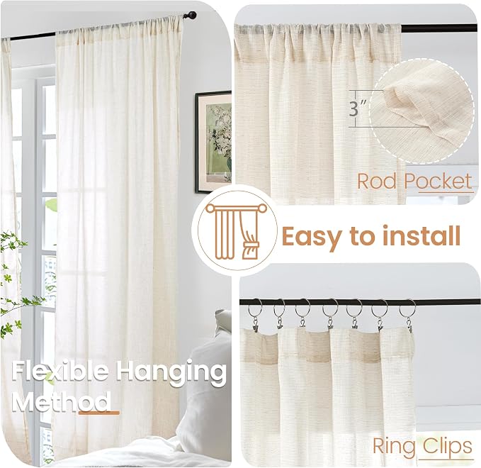 BGment 54 Inch Length Natural Linen Curtains - Image 6