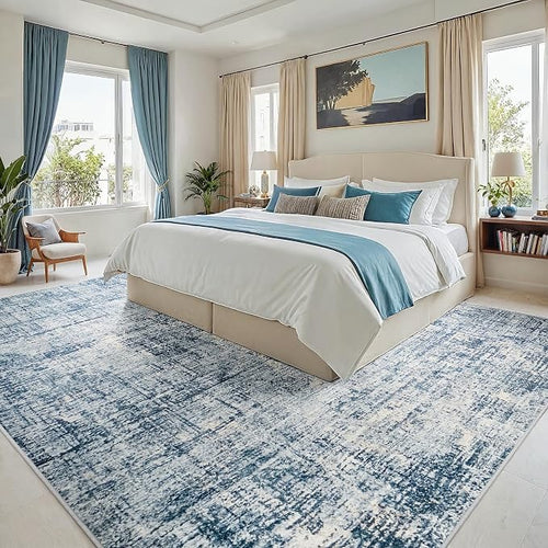 8x10 Washable Area Rug for Living Room Bedroom: Non-Slip Modern Blue Gold | - Image 2