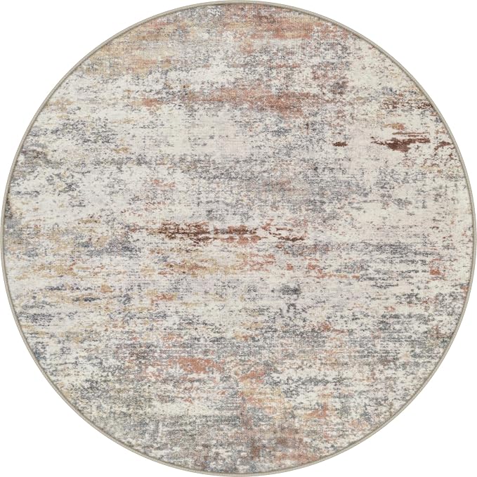 Round Area Rug Living Room: 8 ft Modern Washable Carpet Taupe | by FXRHLP