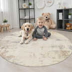 Round Area Rug Living Room: 4 ft Modern Washable Indoor Carpet | - Image 3