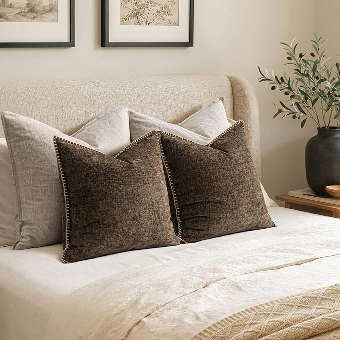 MIULEE Decorative Couch Throw Pillow Covers 18x18 Inch Brown 2 Pack | Farmhouse - Image 6