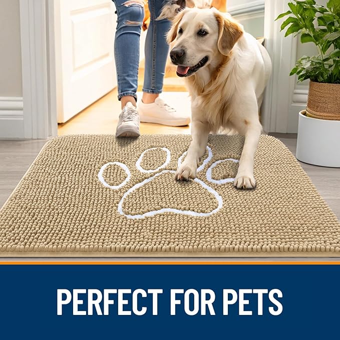 OLANLY Dog Door Mat for Muddy Paws 48x30, Paw Print Design Chenille Mud Mat | - Image 6