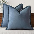 MIULEE Boho Linen Fringe Decorative Throw Pillow Covers Blue Ashes 18x18 | Set by MIULEE