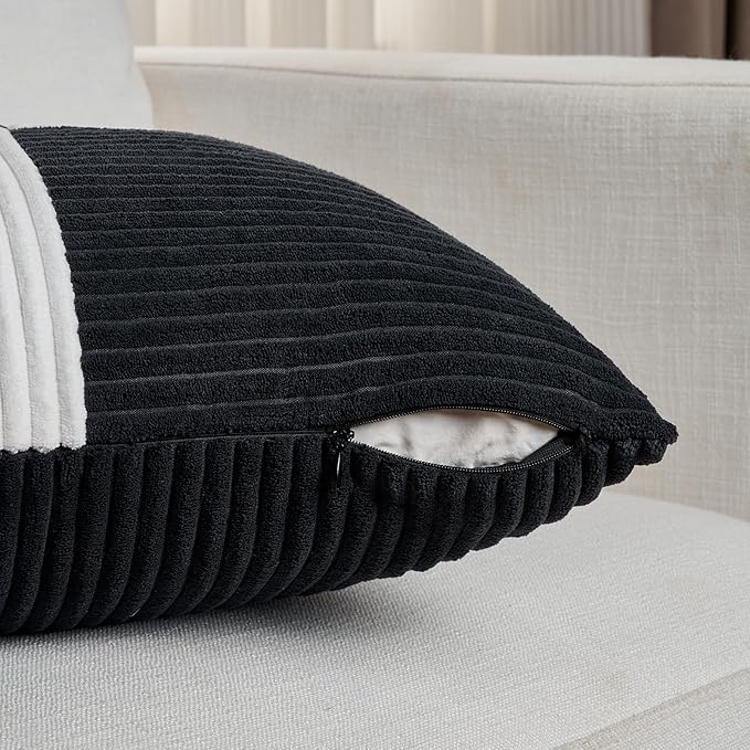 Fancy Homi Set of 2 Black White Long Lumbar Decorative Throw Pillow Covers - Image 4