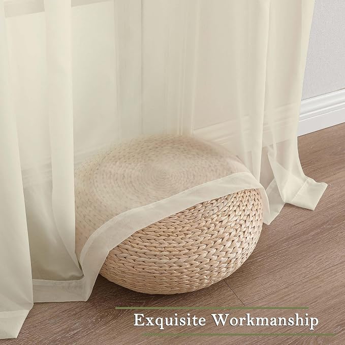 Cream Sheer Curtains for Bedroom 90 Inches Long 2 Pcs, Rod Pockets Window - Image 7
