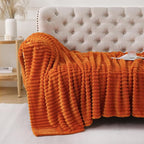 Orange Throw Blanket for Couch Sofa 50x70 inches Striped Design | Fleece - Image 2