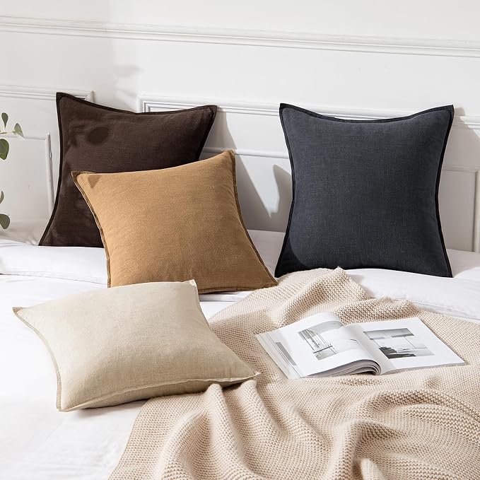 MIULEE Decorative Linen Euro Sham Pillow Covers 24x24 Brown | Boho Farmhouse​ - Image 4