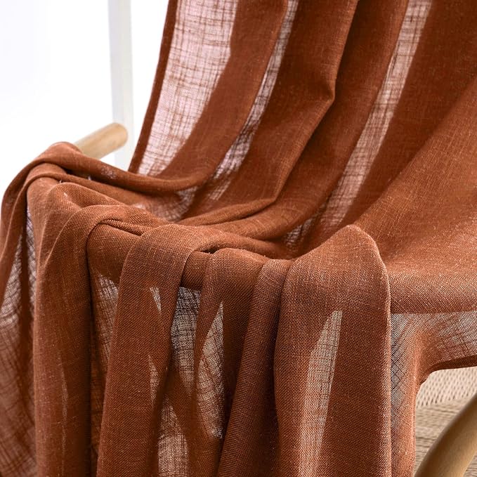 MIULEE Burnt Orange Fall Linen Curtains - Image 6