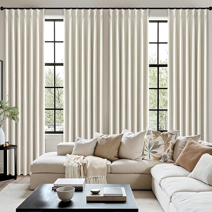 MIULEE Natural Pinch Pleated 100% Blackout Linen Curtains 40x105 Inches | Room - Image 7