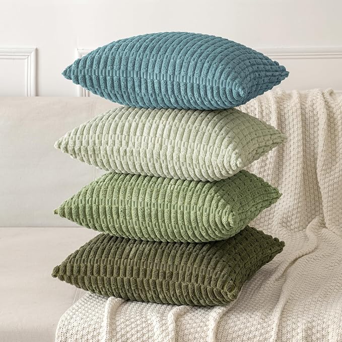 MIULEE Corduroy Decorative Throw Pillow Covers 16x16 Coastal Blue Pack of 2 | - Image 4