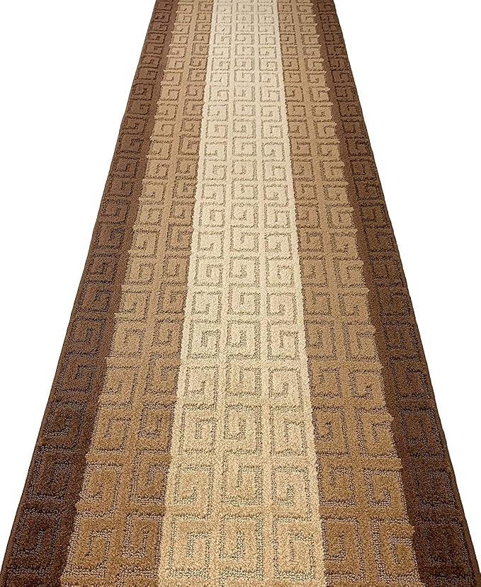 Custom Length Hallway Runner Rug, Slip Resistant, Meander Brown, 26 Inch X 16 - Image 3