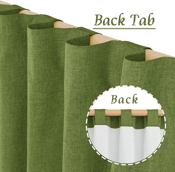 100% Blackout Linen Bedroom Curtains 63 Inches Long 2 Panels | Sage Green - Image 3