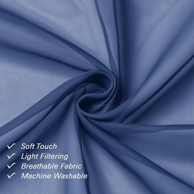 Royal Blue Sheer Curtains 45 Inch Length 2 Panels, Voile Rod Pocket Curtain - Image 3
