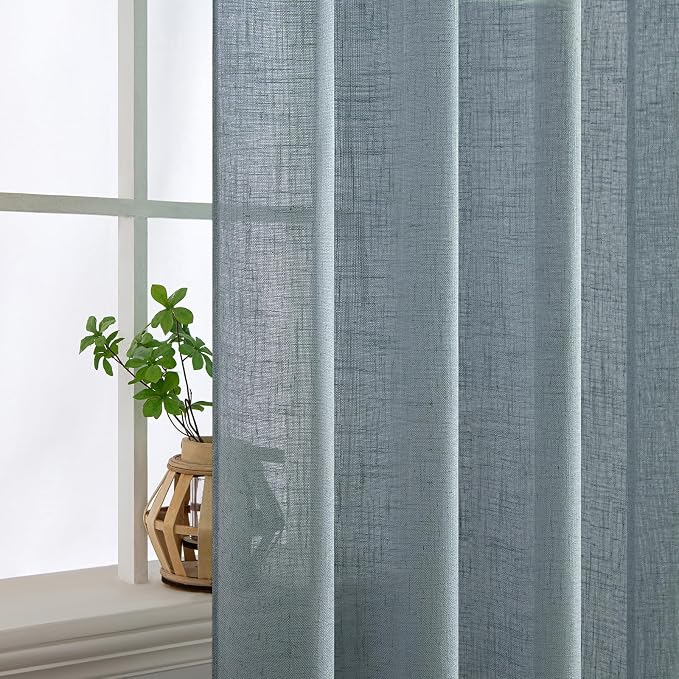 MIULEE Dusty Blue Linen Curtains 52x90 Inch 2 Panel - Image 6