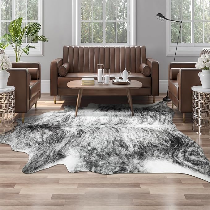 Western Faux Cowhide Rug, Animal Cow Hide Rug, 3.6 x 2.3 Ft Black | Premium by AROGANAREARUG