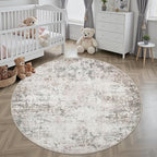 Round Area Rug Living Room: 4 ft Modern Washable Carpet Brown | - Image 3