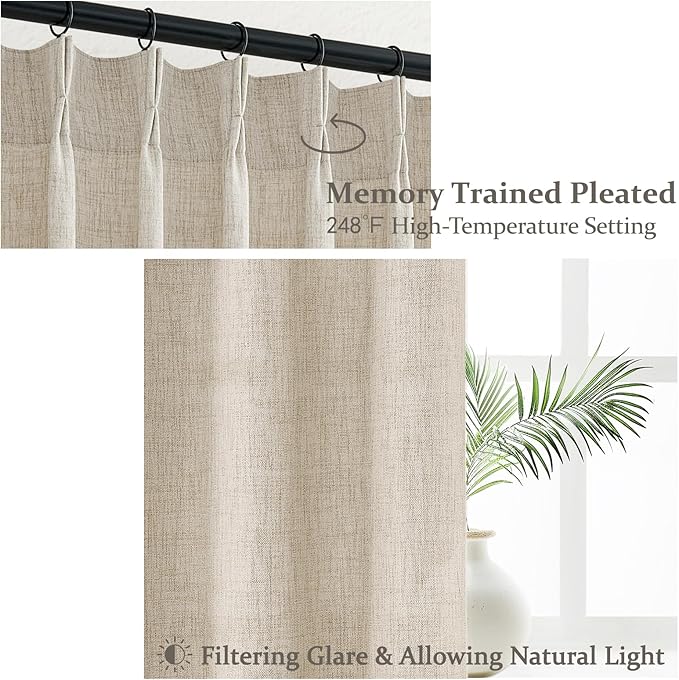Extra Wide Natural Linen Curtains 84 Inch Length 2 Panels - Image 3