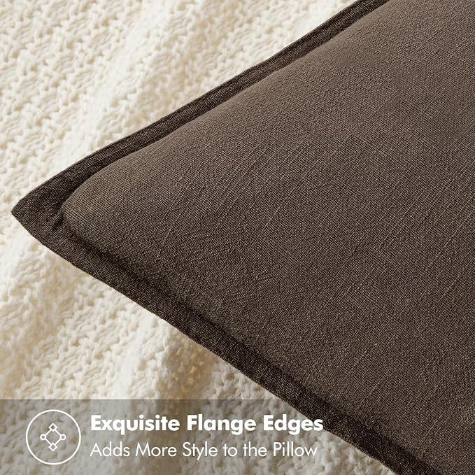 MIULEE Decorative Linen Pillow Covers 18x18 Inch Dark Coffee Chocolate | Boho - Image 2