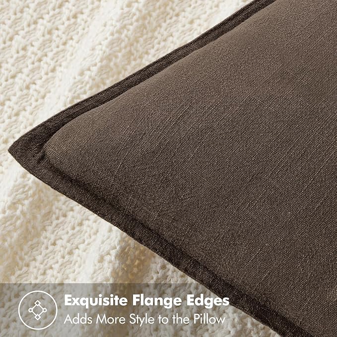 MIULEE Decorative Linen Euro Sham Pillow Covers 22x22 Inch Dark Coffee Chocolate - Image 2
