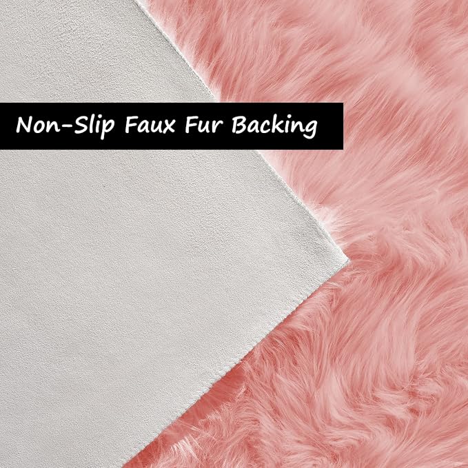 Goolela Pink Fluffy Fuzzy Rug for Girls Bedroom 3x5 Faux Fur Rug Furry Shag - Image 5
