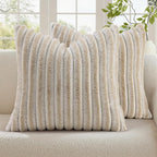 decorUhome Fall Faux Fur Throw Pillow Covers 22x22 Set of 2 Beige White | by decorUhome