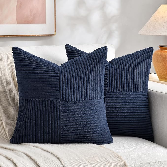 Fancy Homi 2 Packs Navy Blue Decorative Throw Pillow Covers 20x20 Inch by Fancy+Homi