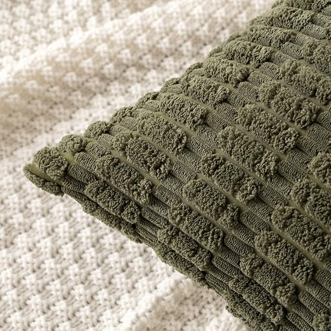 MIULEE Corduroy Decorative Throw Pillow Covers 20x20 Olive Green Pack of 2 | - Image 5