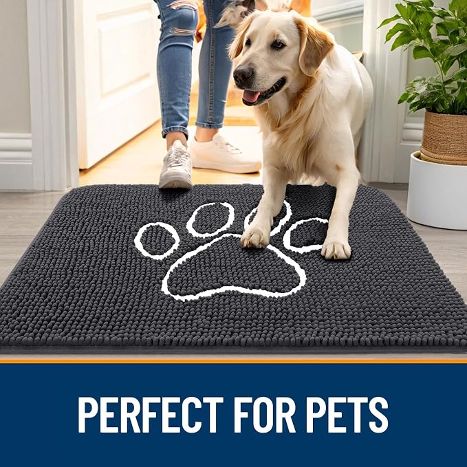 OLANLY Dog Door Mat for Muddy Paws 45x27, Paw Print Design Chenille Mud Mat | - Image 6