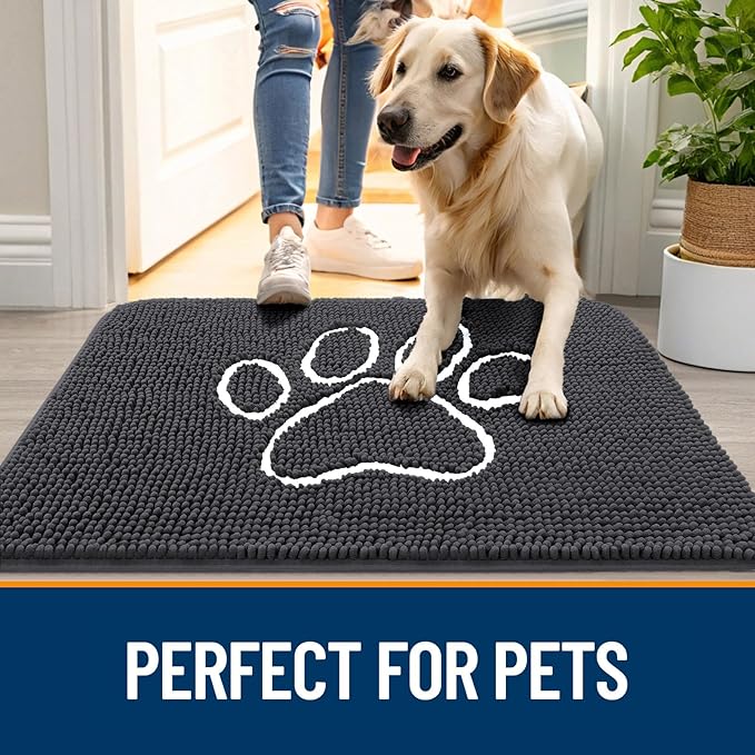 OLANLY Dog Door Mat for Muddy Paws 30x20, Paw Print Design Chenille Mud Mat | - Image 6