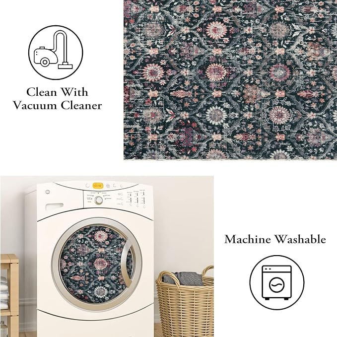 Lahome Moroccan Small Washable Rugs, 3x5 Black Rug - Image 3