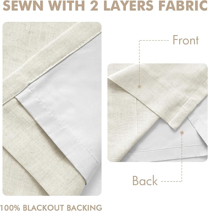 MIULEE Natural Pinch Pleated 100% Blackout Linen Curtains 40x105 Inches | Room - Image 5
