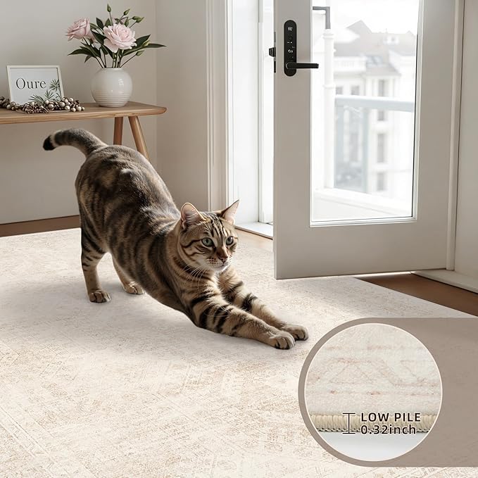 2'6''x8' Hallway Washable Runner Rug: Neutral Kitchen Carpet Beige | Vintage - Image 5