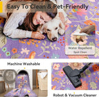 RELEANY Floral Washable Round 8ft Area Rug Purple/Pink | Flower Carpet Print - Image 5