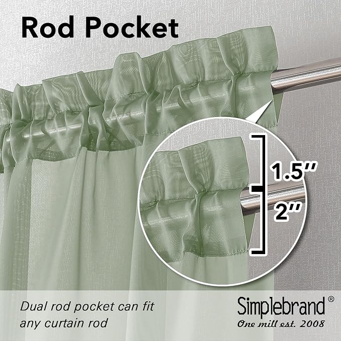 Simplebrand Sage Green Sheer Curtains 84 Inches Long, Light Filtering Rod - Image 6