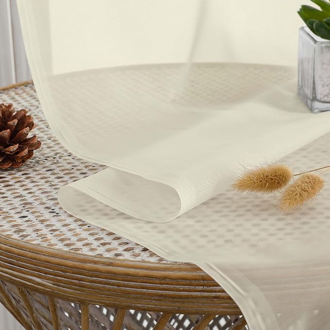 Sheer Curtains 84 Inches Long 2 Panels Set, Sheer Cream Curtains - Image 5